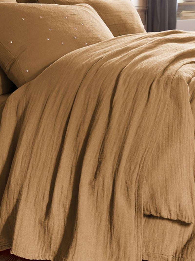 Drap plat en double Gaze de coton Camel - Kiabi