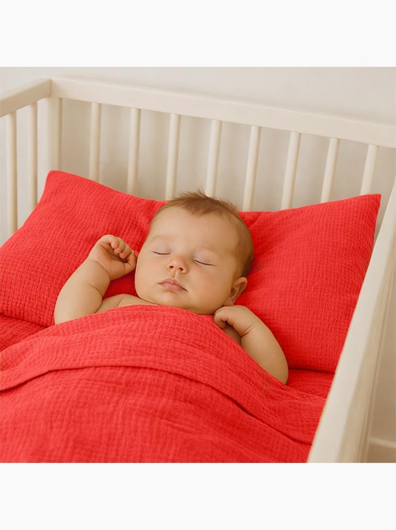 Drap Plat en Gaze de Coton Bio Fraise Rouge - Kiabi