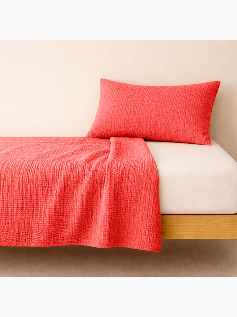 Drap Plat en Gaze de Coton Bio Fraise Rouge - Kiabi