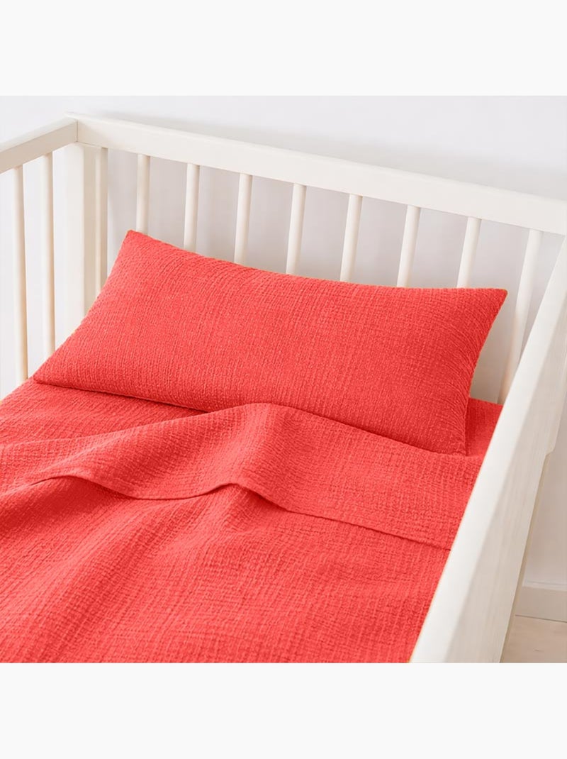 Drap Plat en Gaze de Coton Bio Fraise Rouge - Kiabi