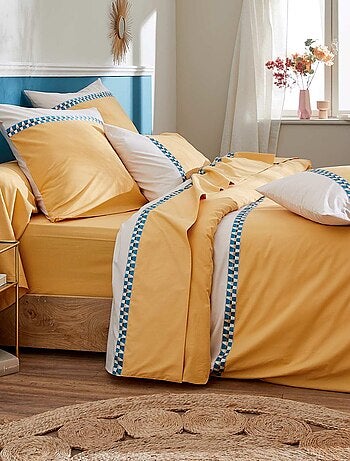 Drap plat en percale avec galon géométrique