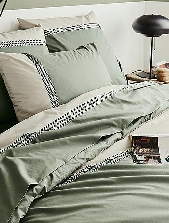 Drap plat en percale de coton à galon géométrique