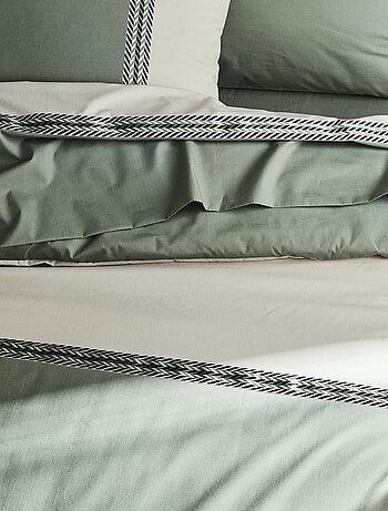 Drap plat en percale de coton à galon géométrique