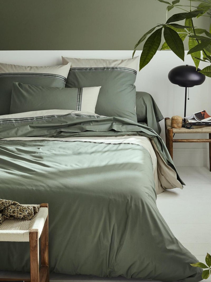 Drap plat en percale de coton à galon géométrique Vert olive - Kiabi