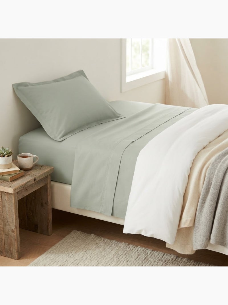 Drap plat en percale de coton confort Vert tilleul - Kiabi