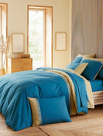 Drap plat en percale de coton LINOA bleu cobalt