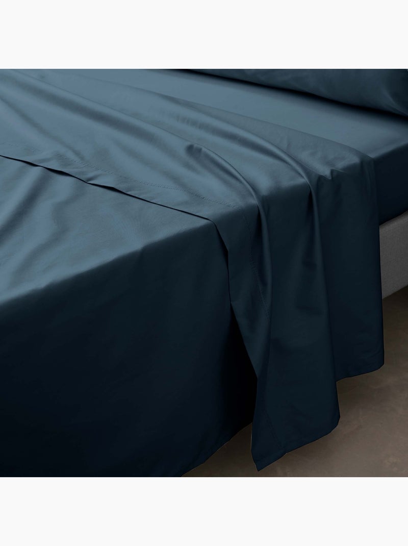 Drap plat en percale de coton Terracotta Bleu nuit - Kiabi