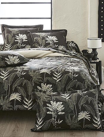 Drap plat en satin aux feuilles tropicales