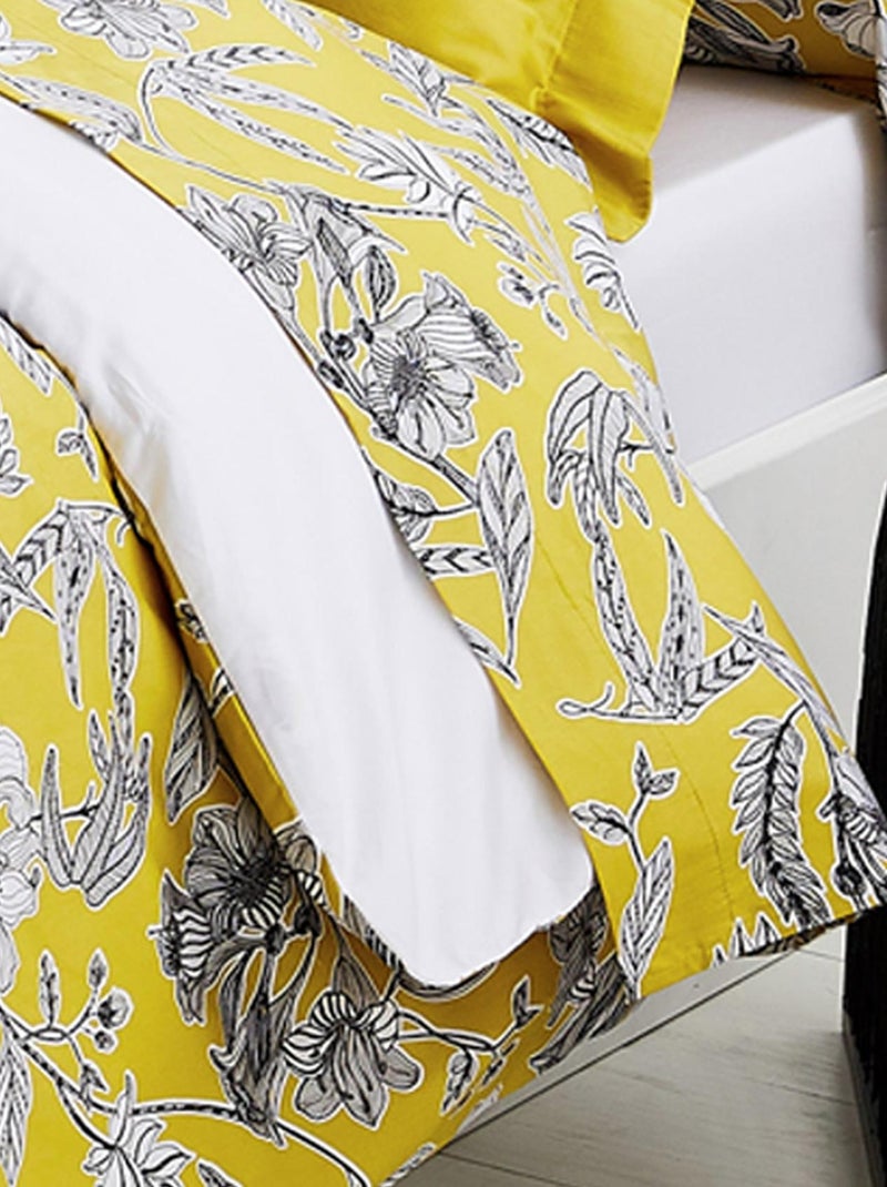 Drap plat en satin Botanic Jaune or - Kiabi