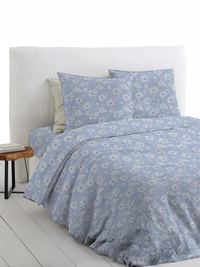 Drap plat imprimé fleurs flanelle coton - Afibel Bleu - Kiabi