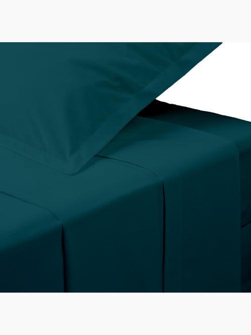 Drap plat "Landiha" percale bleu égéen 180x290cm - Kiabi