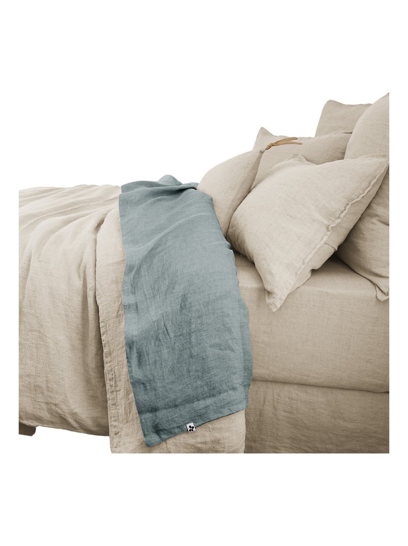 Drap plat lin lavé collection Soline Bleu azur - Kiabi