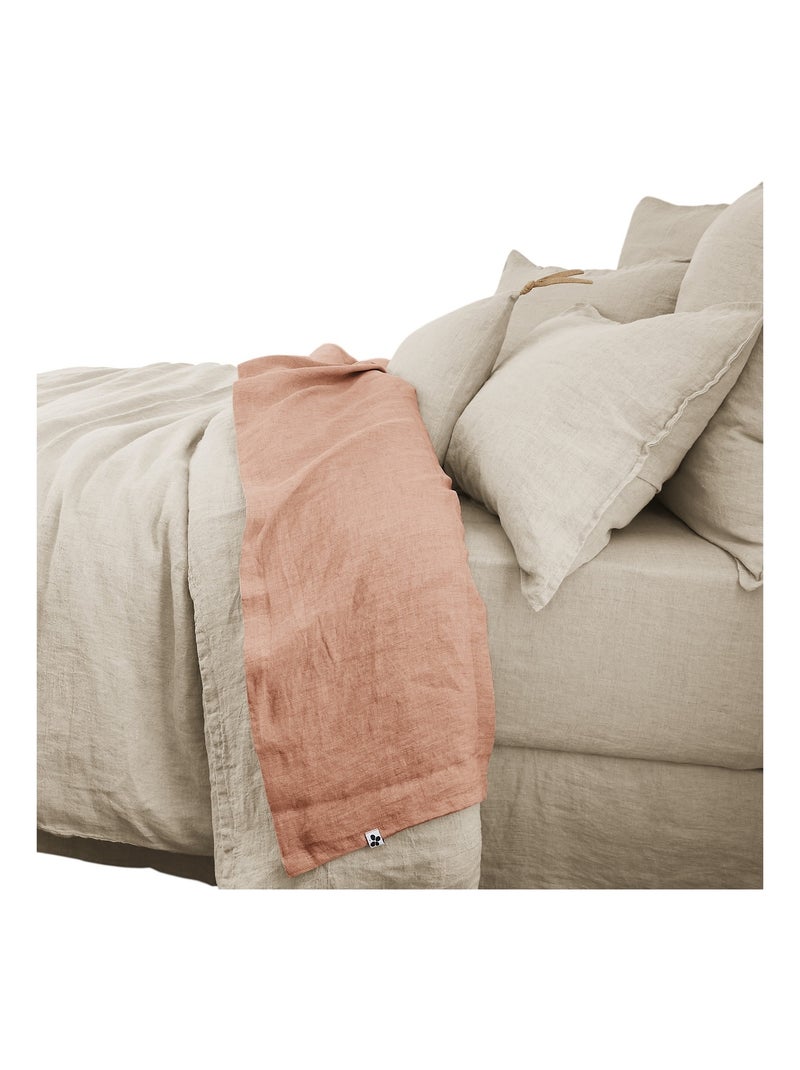 Drap plat lin lavé collection Soline Rose - Kiabi