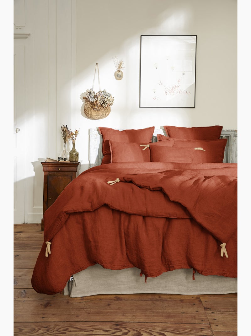 Drap plat – Lin lavé Français - SOLINE Orange - Kiabi
