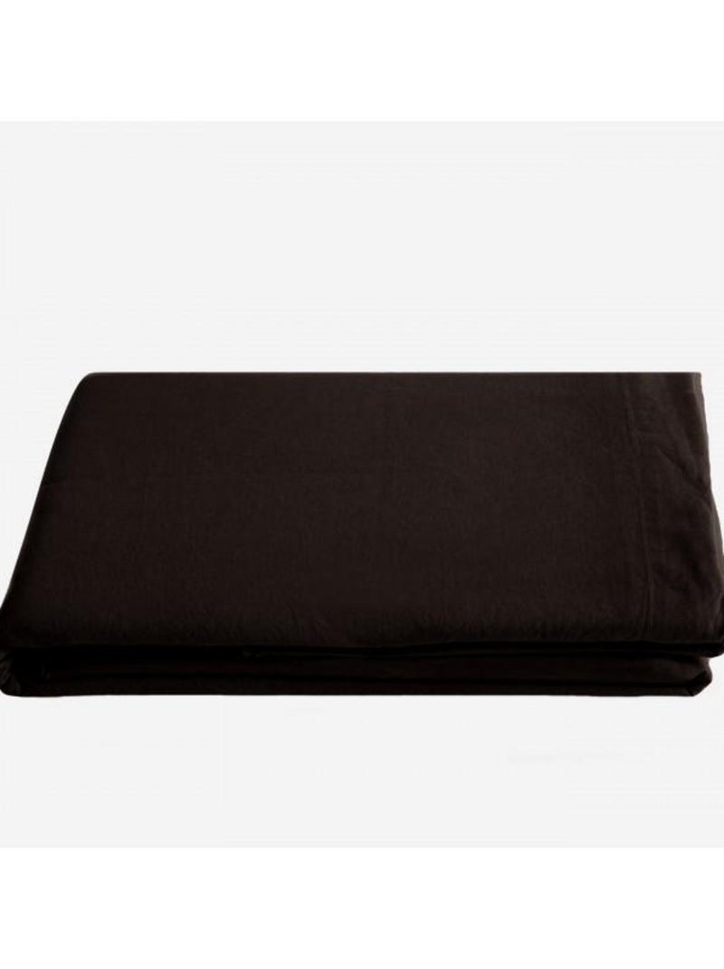 Drap plat Palace pur coton teint lavé, 63 fils/cm² Vent du sud - Palace Café - 270 x 290 cm pour lit Noir - Kiabi