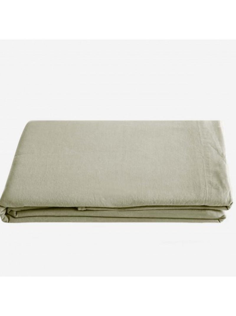 Drap plat Palace pur coton teint lavé, 63 fils/cm² Vent du sud - Palace Sauge - 270 x 290 cm pour li Vert - Kiabi