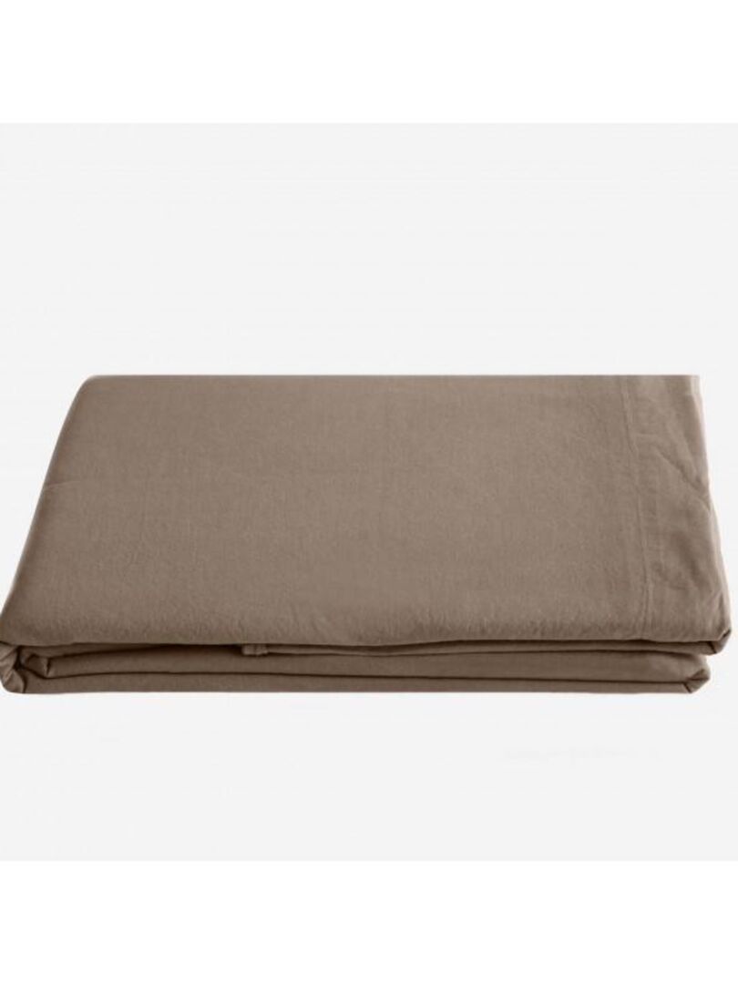 Drap plat Palace pur coton teint lavé, 63 fils/cm² Vent du sud Marron tabac - Kiabi