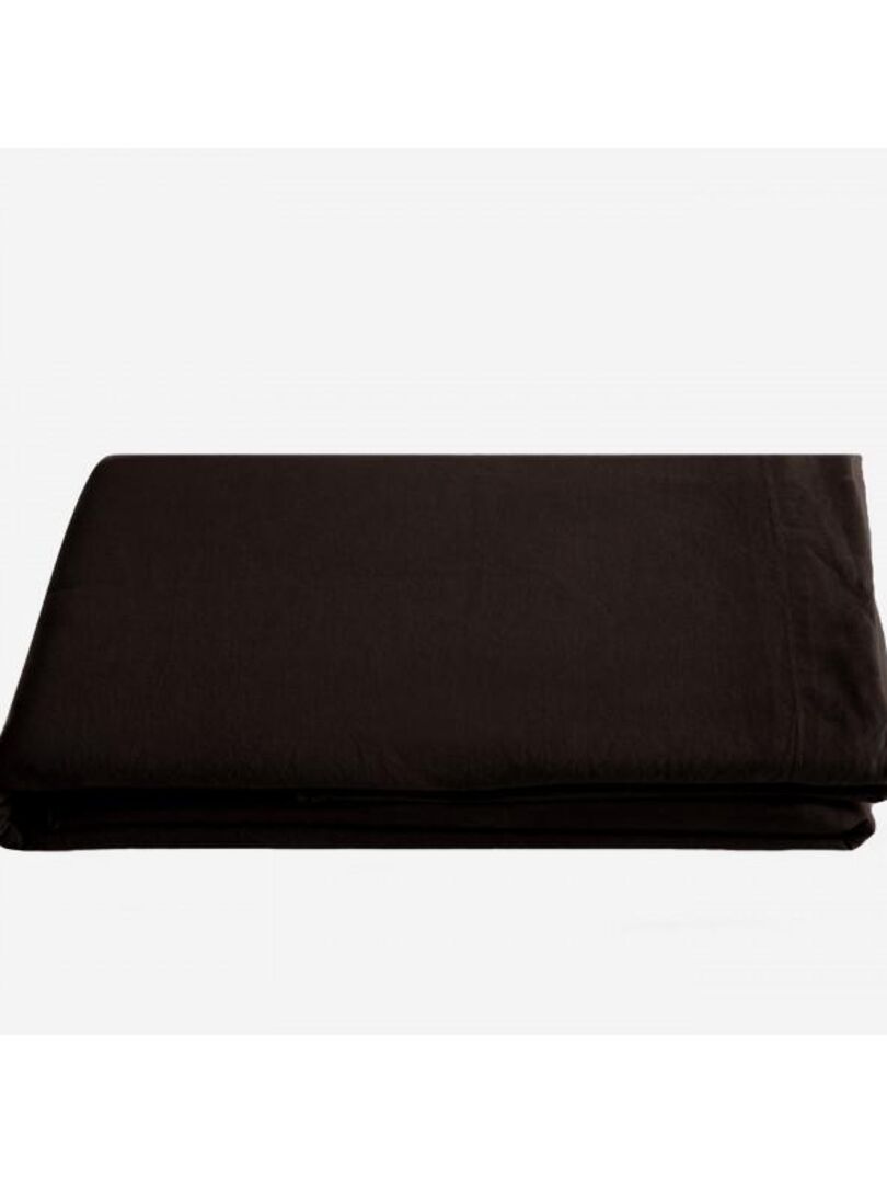 Drap plat Palace pur coton teint lavé, 63 fils/cm² Vent du sud Noir - Kiabi