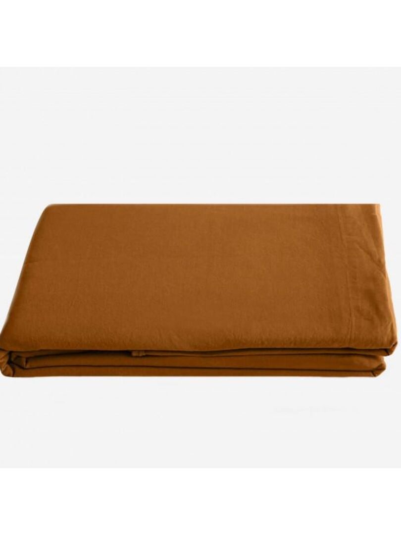 Drap plat Palace pur coton teint lavé, 63 fils/cm² Vent du sud Orange - Kiabi