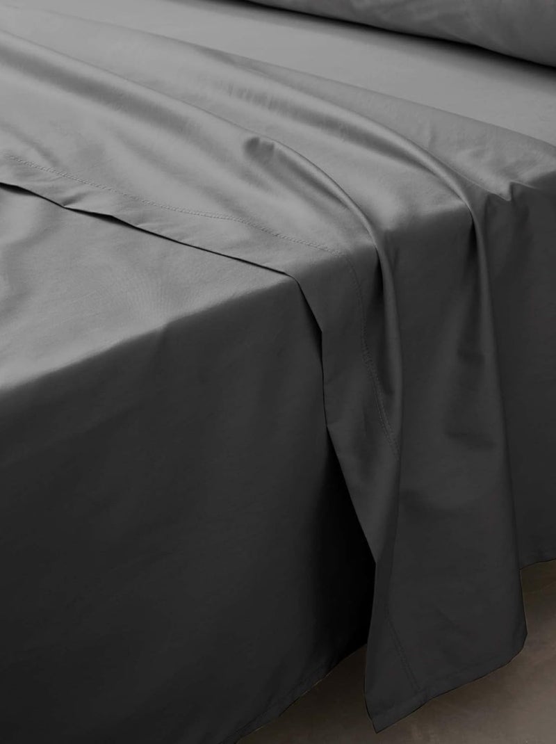 Drap plat – Percale de coton 78 fils - Uni Percaline gris anthracite - Kiabi