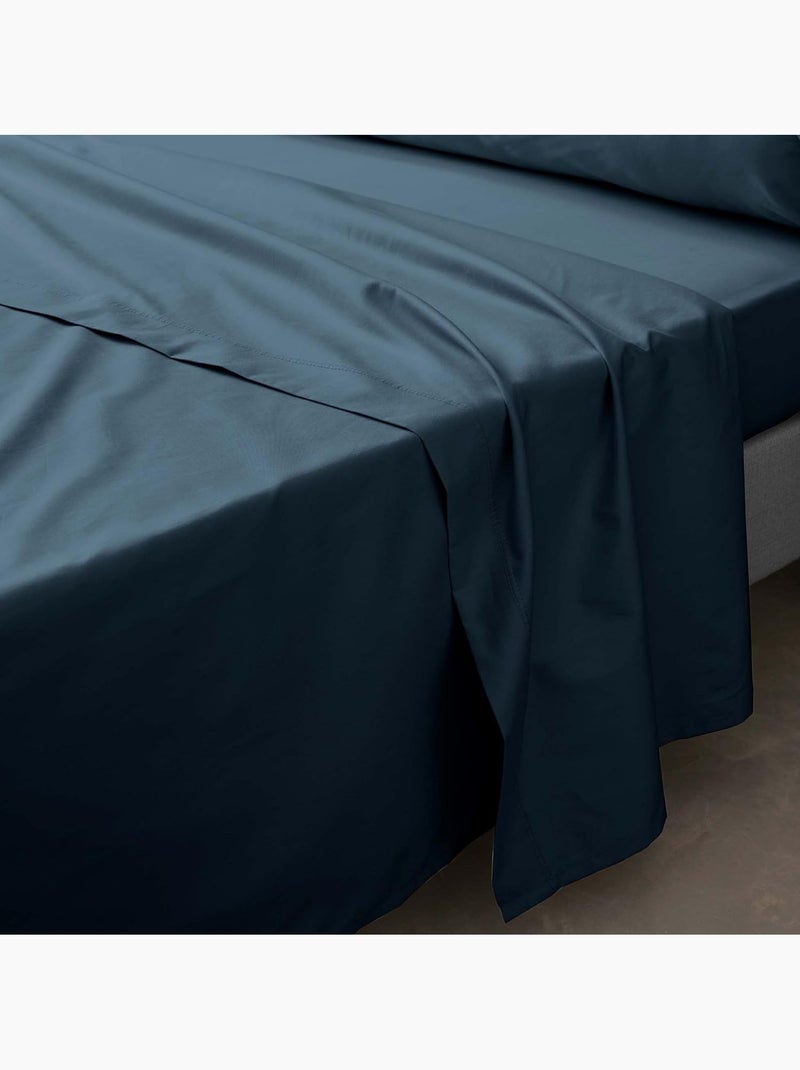 Drap Plat Percale de Coton 78fils PERCALINE Douceur d'Intérieur Bleu nuit - Kiabi