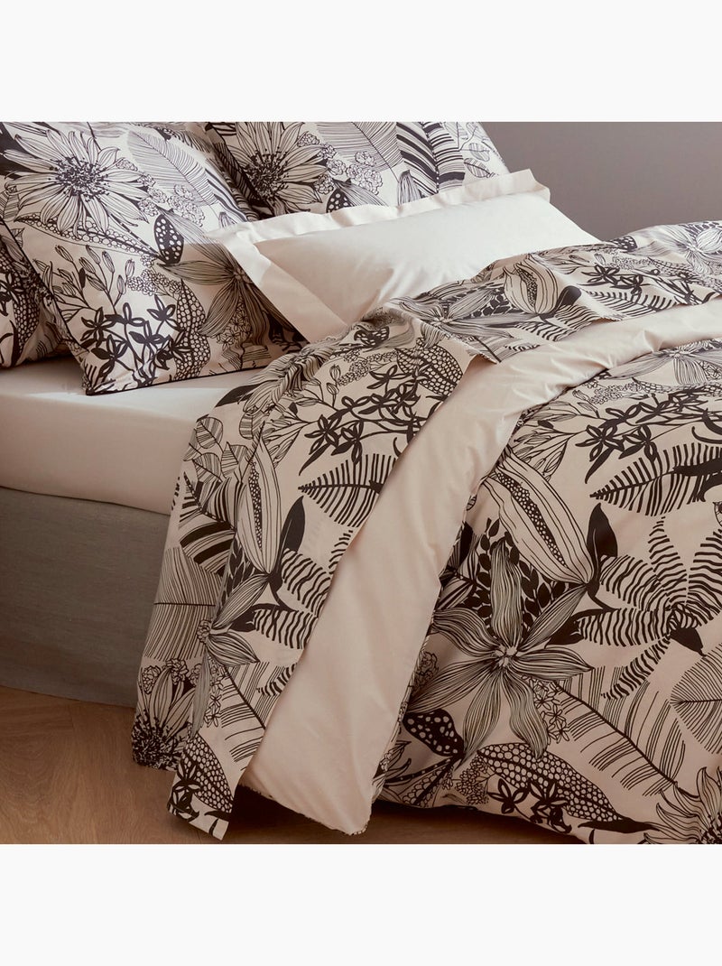 Drap plat percale de coton ALBA Beige/Noir - Kiabi