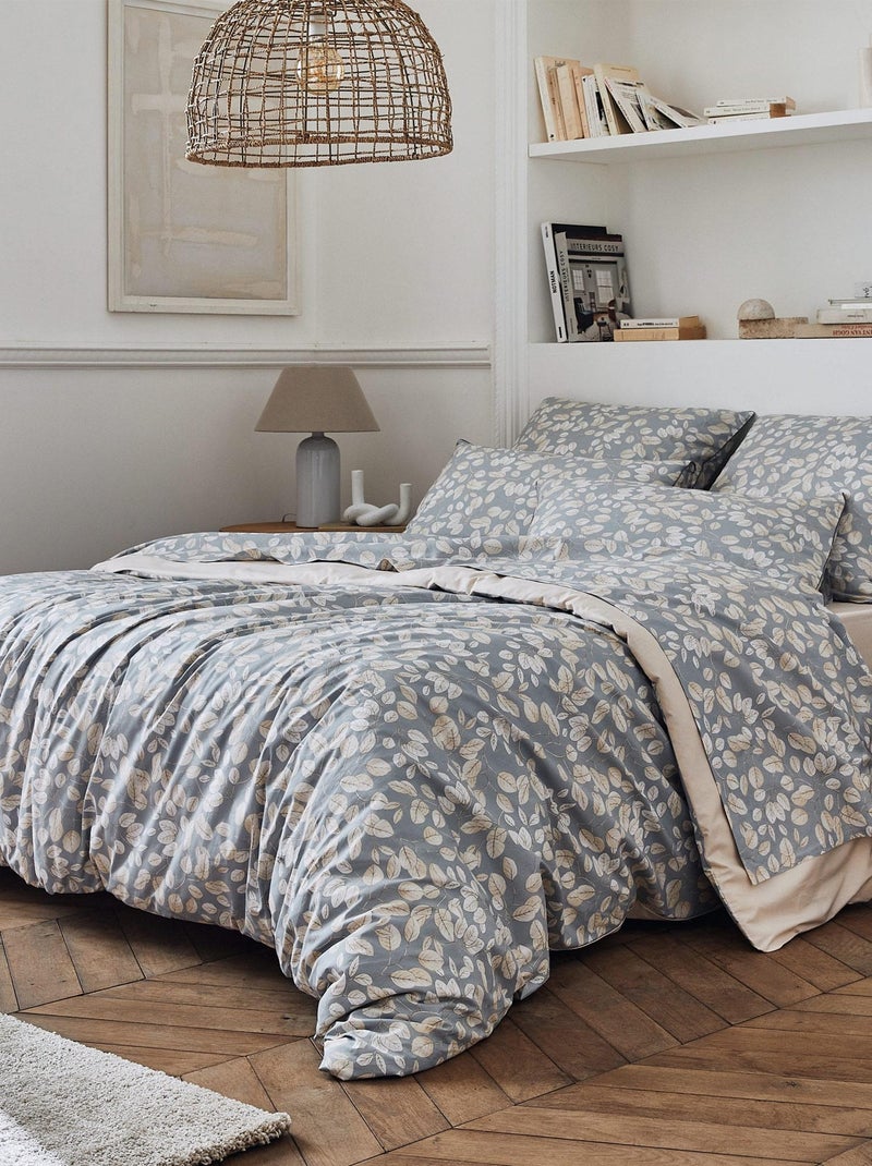 Drap plat percale de coton LISON GRIS Blanc Gris - Kiabi