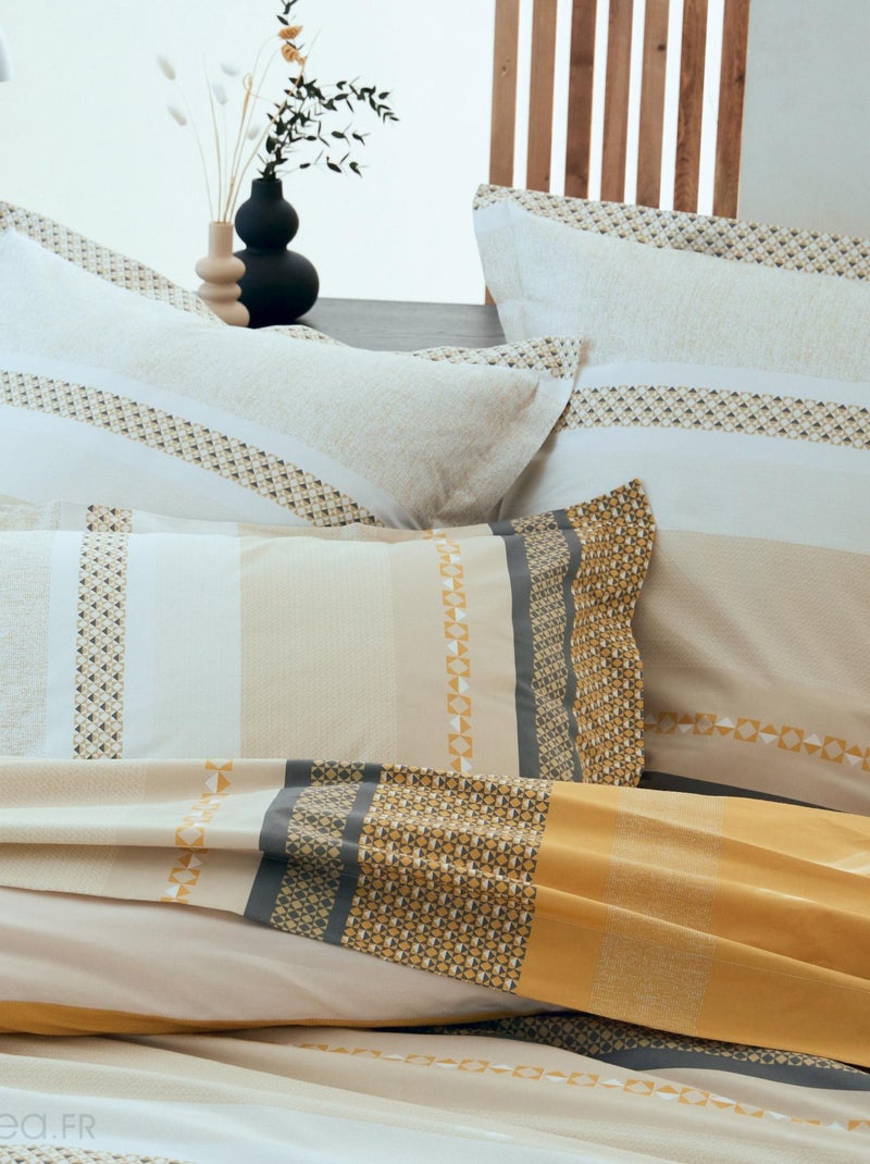 Drap plat percale de coton MARLOW Jaune moutarde - Kiabi