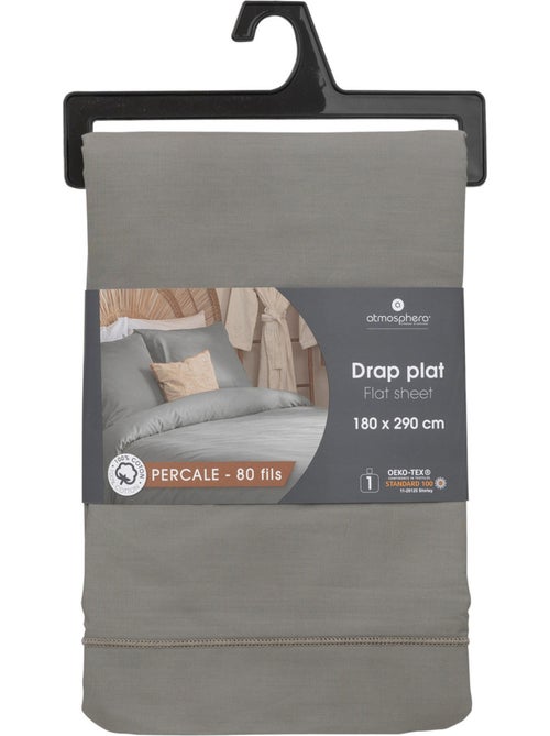 Drap plat percale gris 240x290cm - Kiabi
