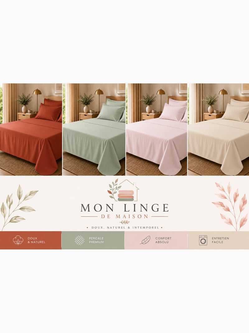 Drap Plat Percale – Pur Coton Peigné Longues Fibres 80 Fils/cm² Blanc - Kiabi