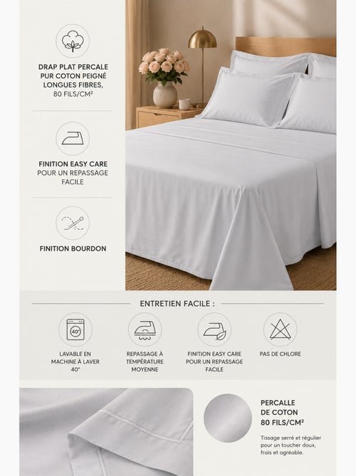 Drap Plat Percale – Pur Coton Peigné Longues Fibres 80 Fils/cm² - Kiabi