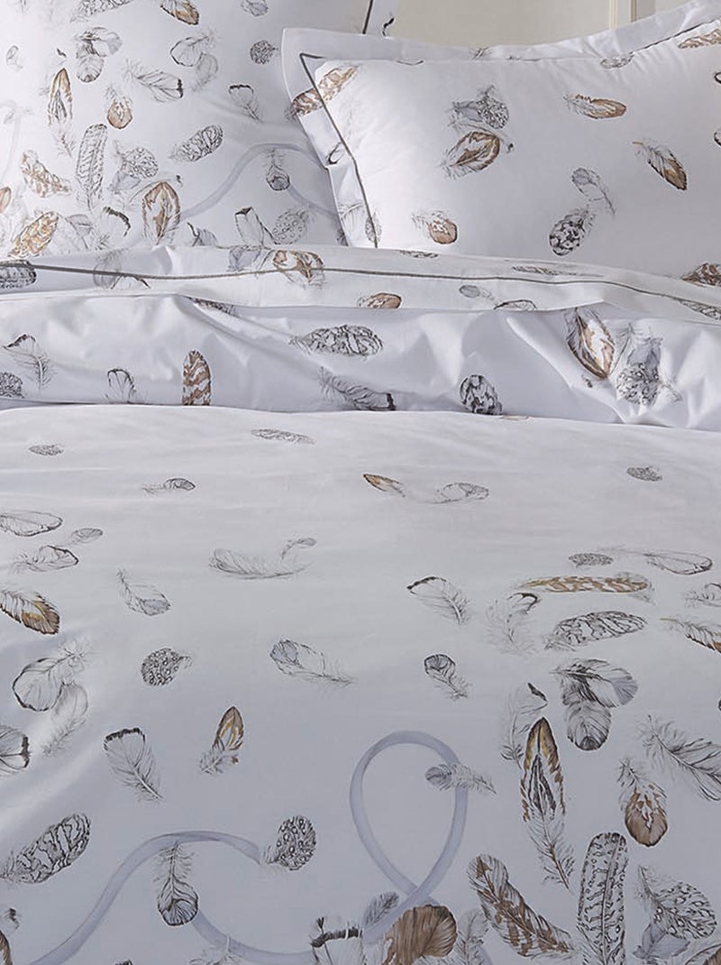 Drap plat percale pur coton PLUMES Blanc - Kiabi