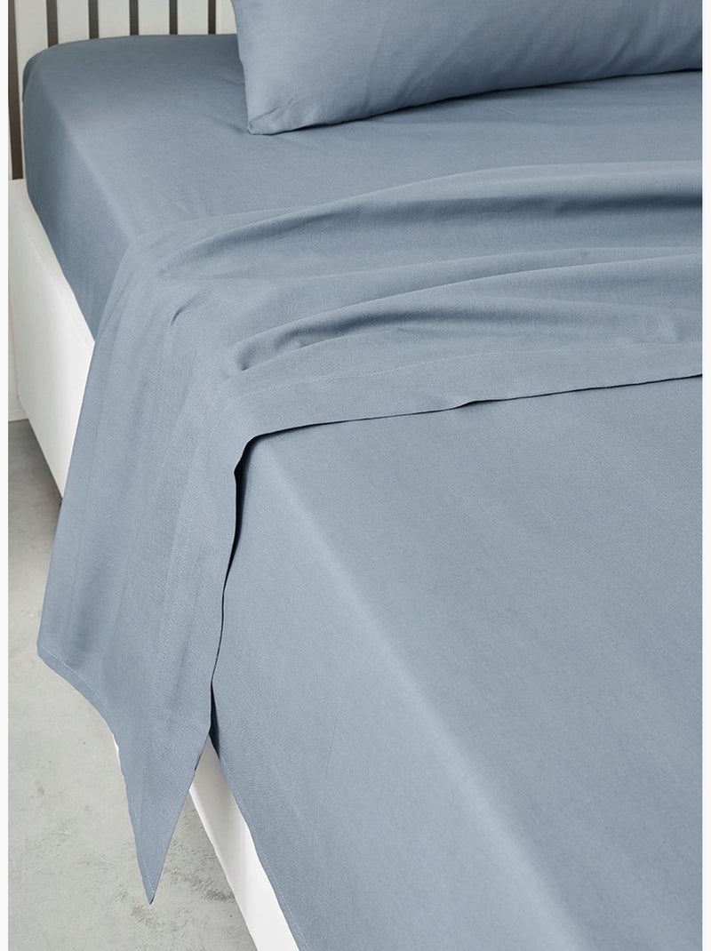 Drap plat pour lit 2 personnes uni ESSENTIAL Bleu ardoise - Kiabi