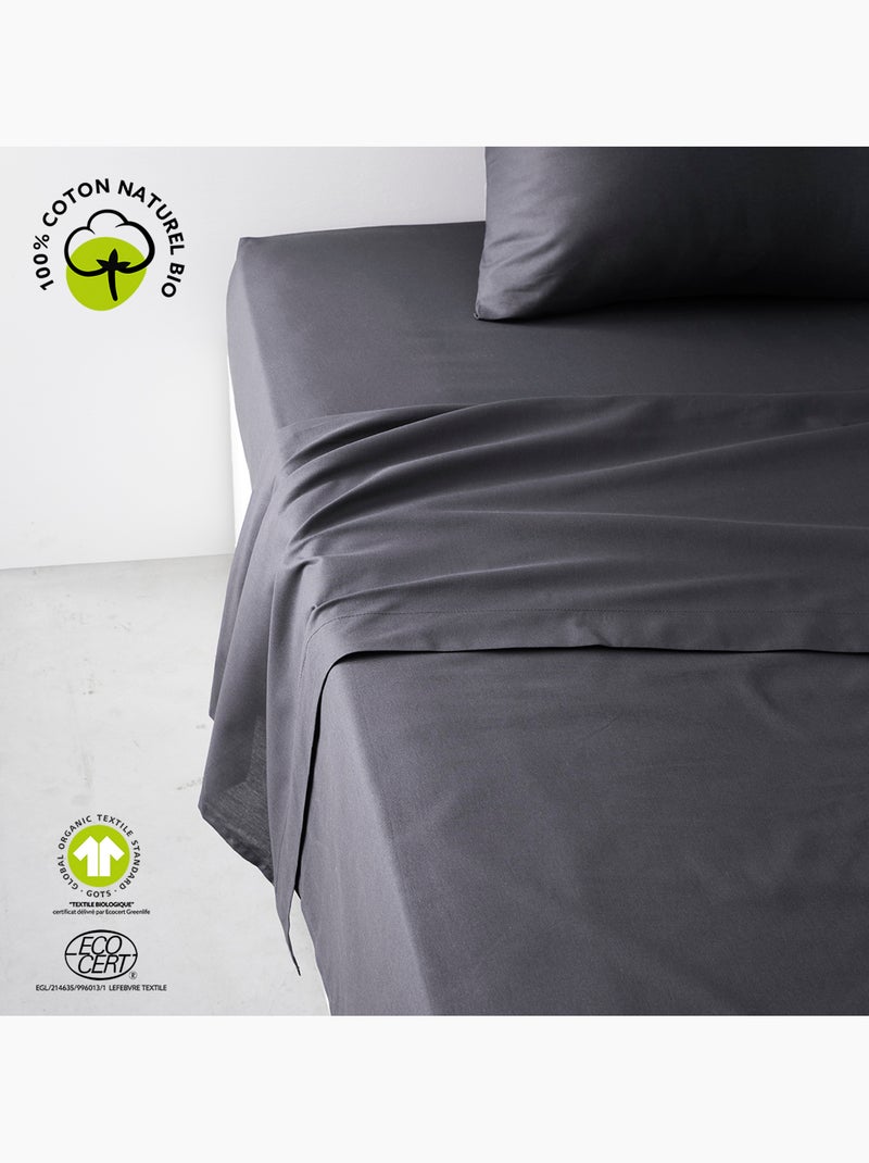 Drap plat pour lit 2 personnes uni ORGANIC gris anthracite - Kiabi