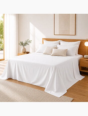 Drap Plat Sable Satin de Coton Peigné 120 Fils/cm² - Qualité Hôtelière Premium