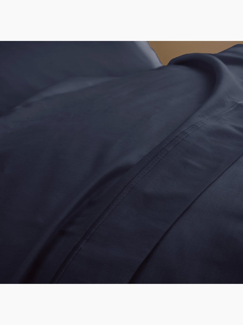 Drap Plat Sable Satin de Coton Peigné 120 Fils/cm² - Qualité Hôtelière Premium Bleu nuit - Kiabi