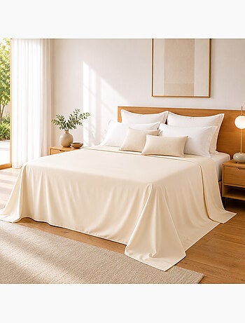 Drap Plat Sable Satin de Coton Peigné 120 Fils/cm² - Qualité Hôtelière Premium