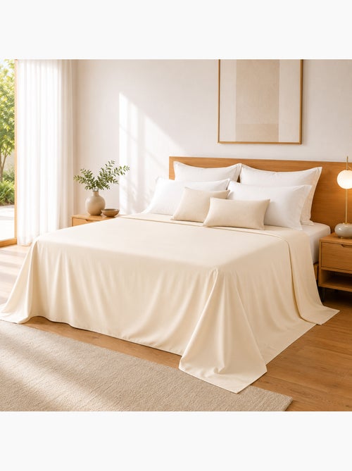 Drap Plat Sable Satin de Coton Peigné 120 Fils/cm² - Qualité Hôtelière Premium - Kiabi Drap Plat Sable Satin de Coton Peigné 120 Fils/cm² - Qualité Hôtelière Premium - Kiabi