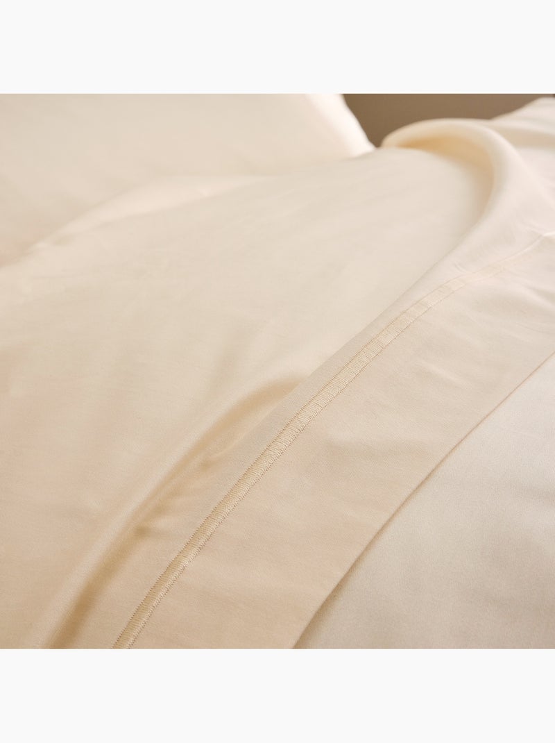 Drap Plat Sable Satin de Coton Peigné 120 Fils/cm² - Qualité Hôtelière Premium Crème - Kiabi