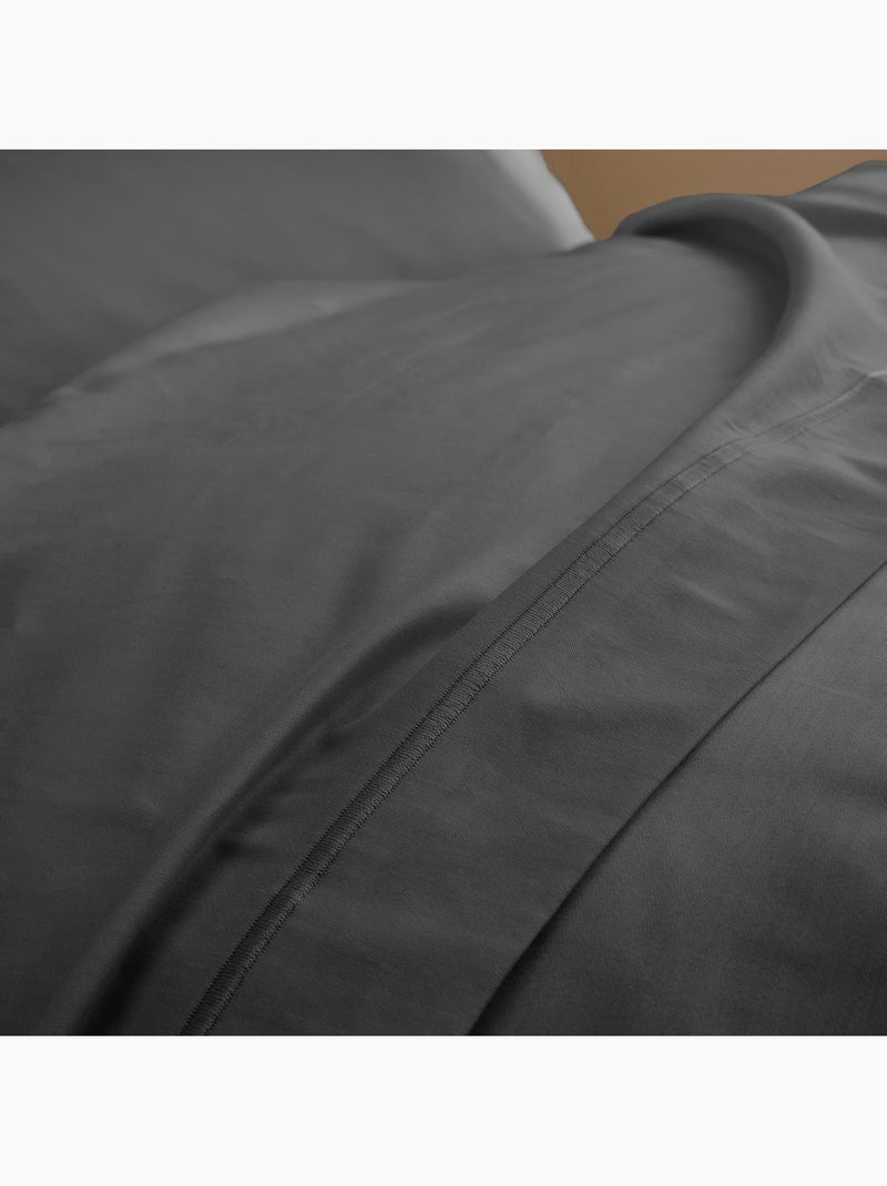 Drap Plat Sable Satin de Coton Peigné 120 Fils/cm² - Qualité Hôtelière Premium gris anthracite - Kiabi