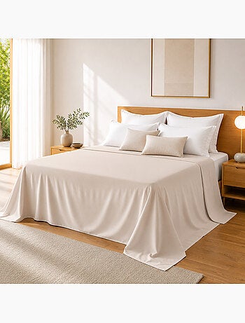 Drap Plat Sable Satin de Coton Peigné 120 Fils/cm² - Qualité Hôtelière Premium