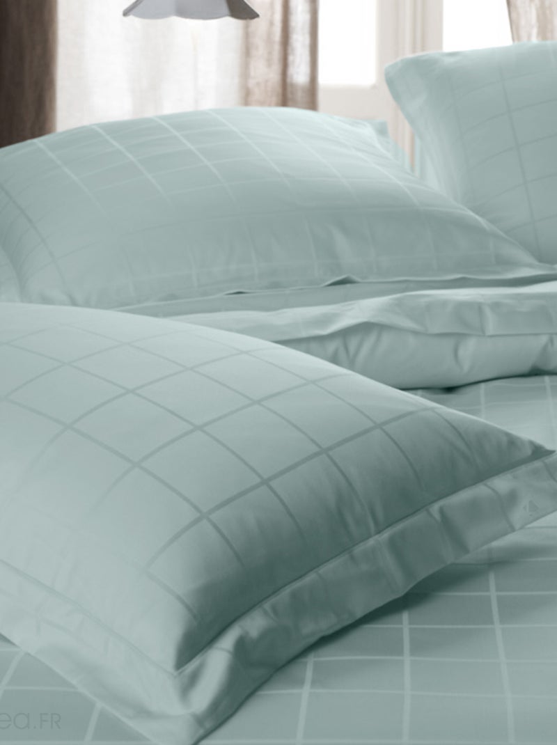 Drap plat satin de coton CONCERTO Carreaux Vert anis - Kiabi