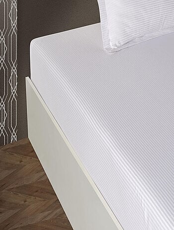 Drap plat satin de coton rayé
