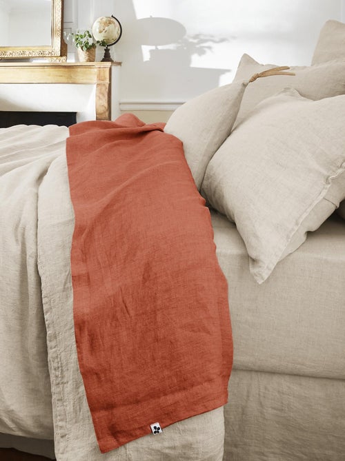 Drap plat "Soline" toutes dimensions Lin lavé - Soline Paprika - 240 x 300 cm pour lit 2 places - Kiabi