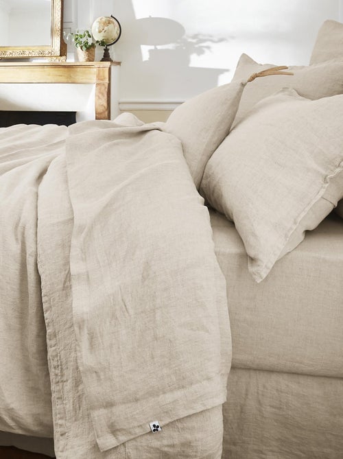 Drap plat "Soline" toutes dimensions Lin lavé - Soline Sable - 270 x 300 cm pour lit King size - Kiabi