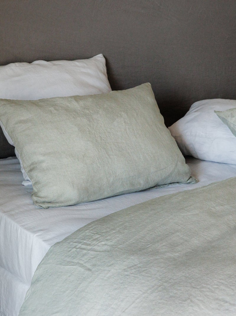 Drap plat SONATE lin lavé froissé Vert anis - Kiabi