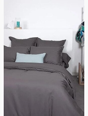 Drap plat uni coton 240x290 cm gris éléphant