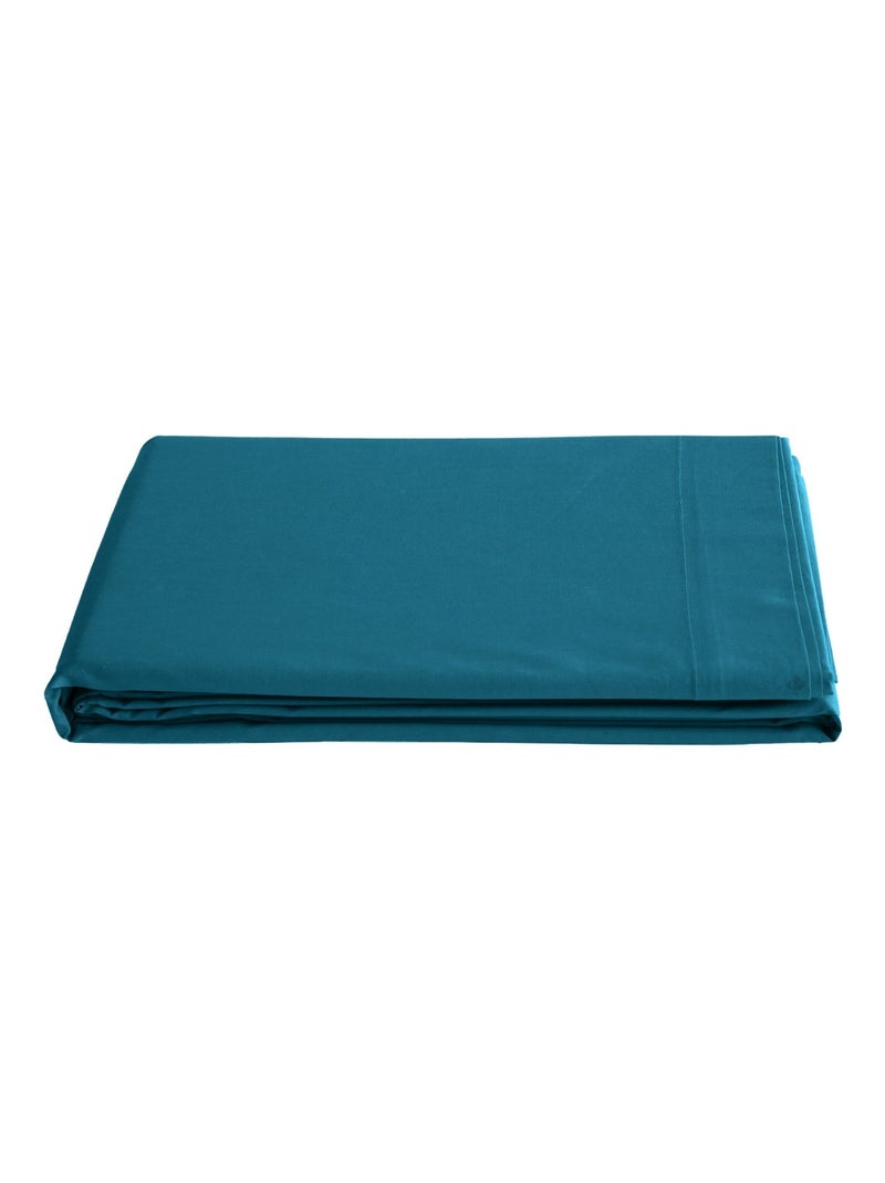 Drap plat uni percale de coton MANOIR Bleu lagon - Kiabi