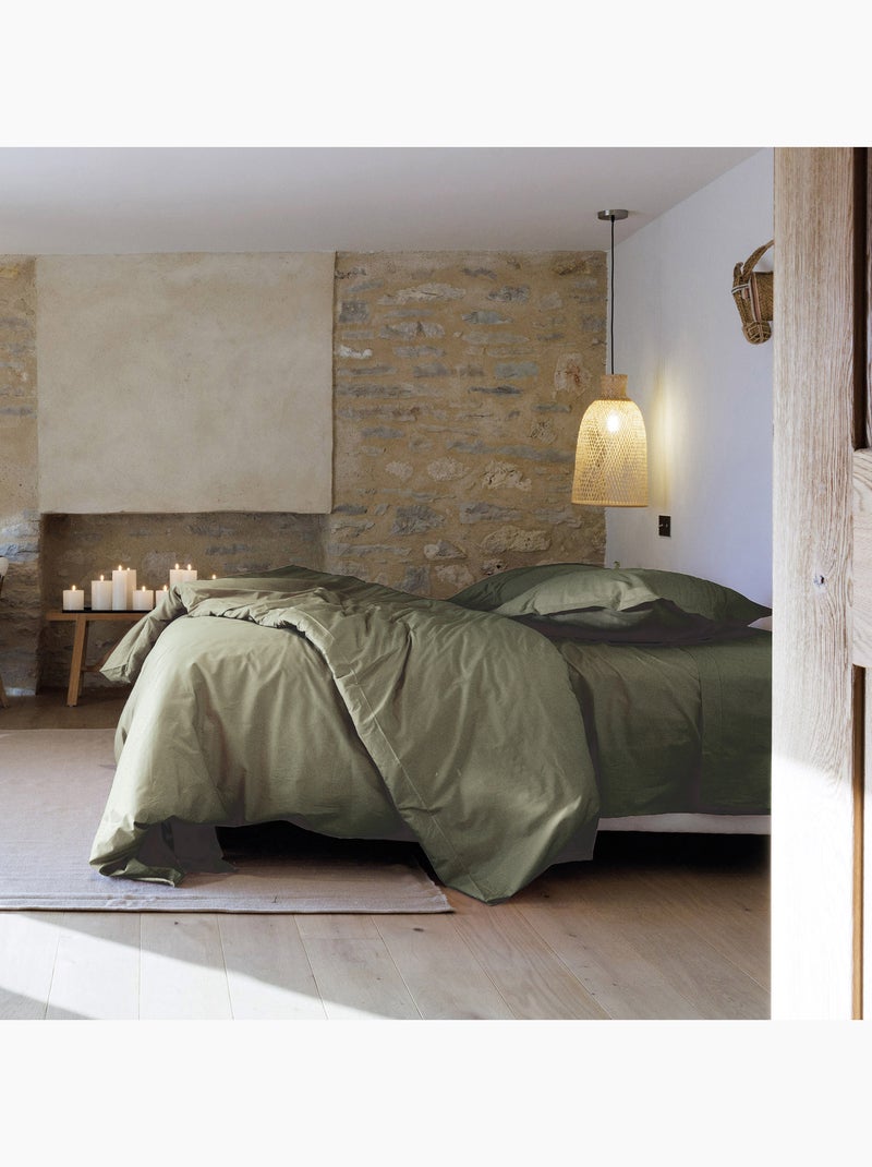 Drap plat uni percale de coton MANOIR Vert bouteille - Kiabi