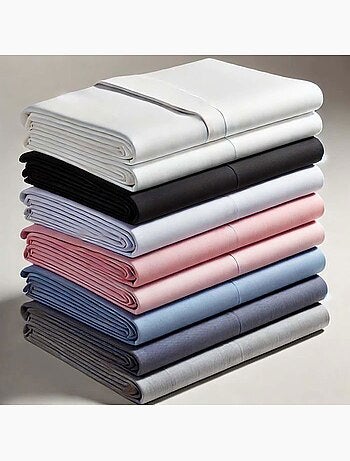 Draps housse -lot de 6 - 160 x 200 cm - polycoton 57 fils - bonnet 25 cm - multicolore